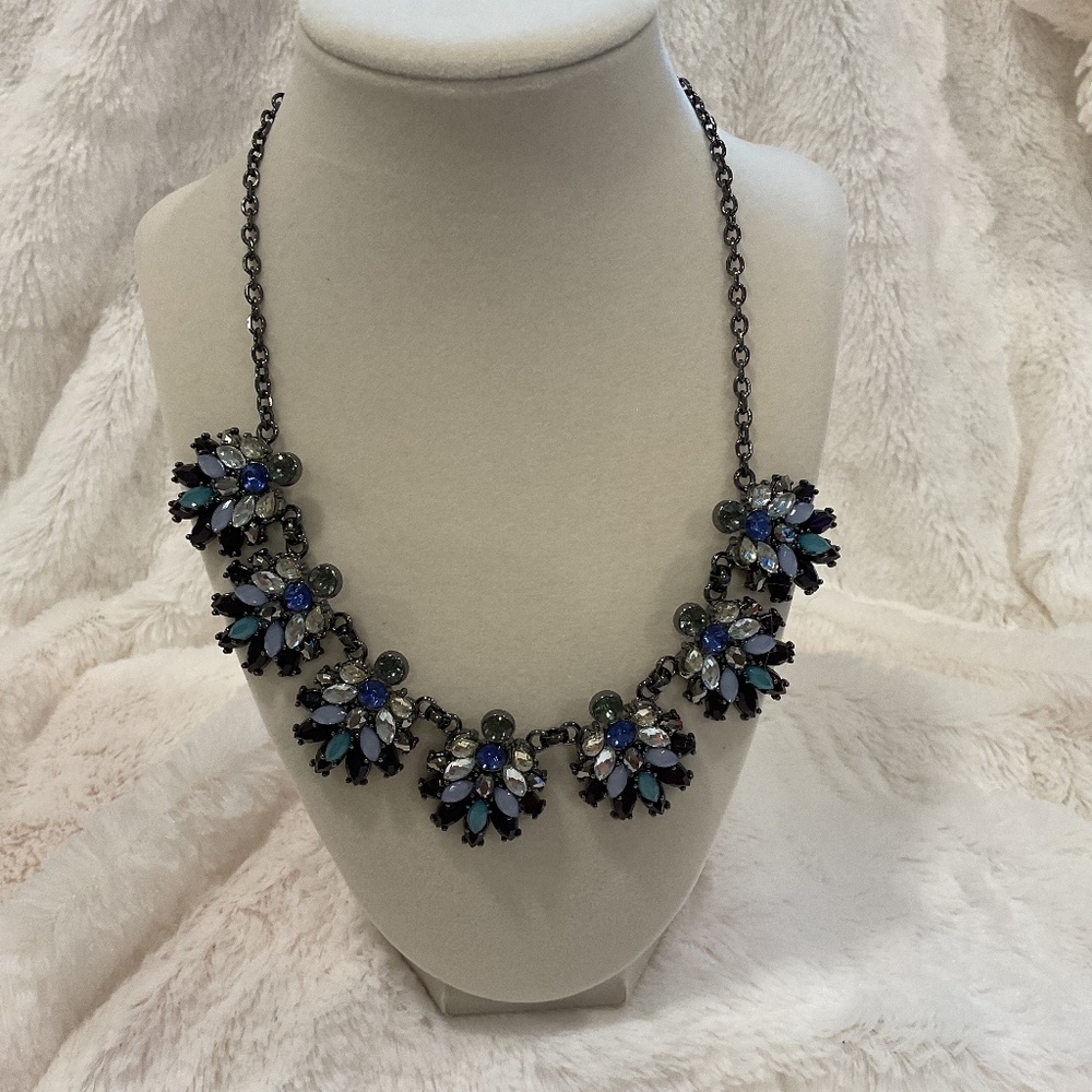 LOFT Blue Stone Gun Metal Chunky Statement Necklace